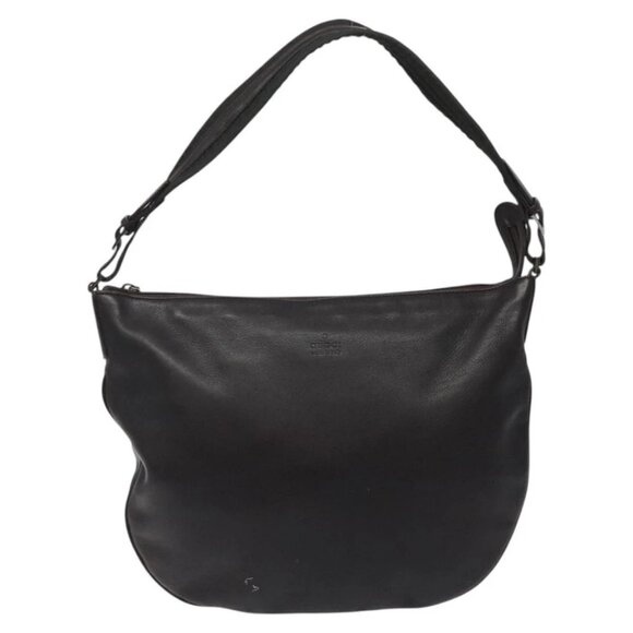 GUCCI Shoulder Bag Leather Brown Silver